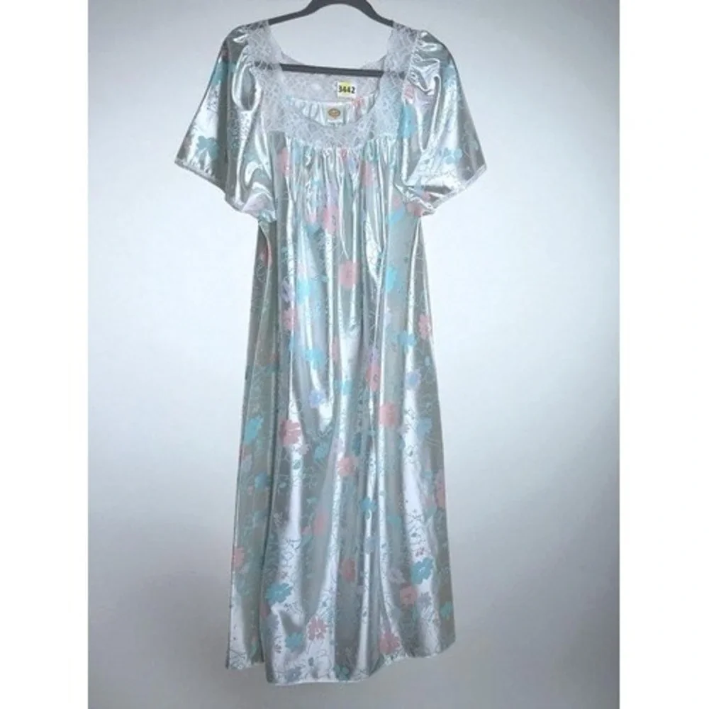 VTG NWOT Eurobellla BlueFloral Sleepwear Nightgown Maxi Slip Dress Woman 48/L UK
